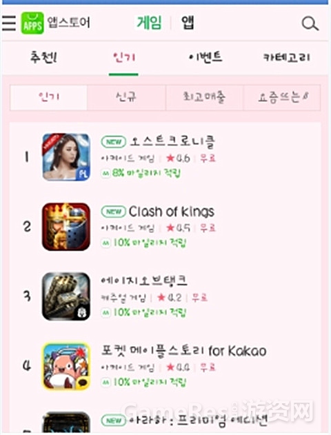 图1：飞流韩国手游《神魔大陆》首日荣登免费榜TOP.1.jpg