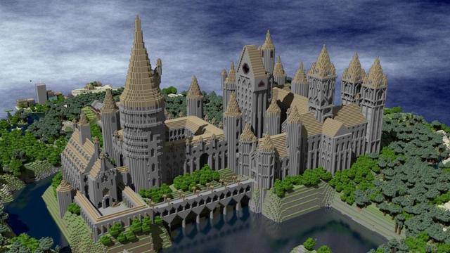 玩家根据《哈利波特》电影取景地阿尼克城堡还原的霍格沃茨魔法学校
