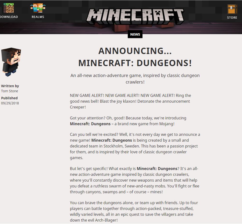 Minecraft开发商mojang公布rpg新游 我的世界 地下城 Gameres游资网