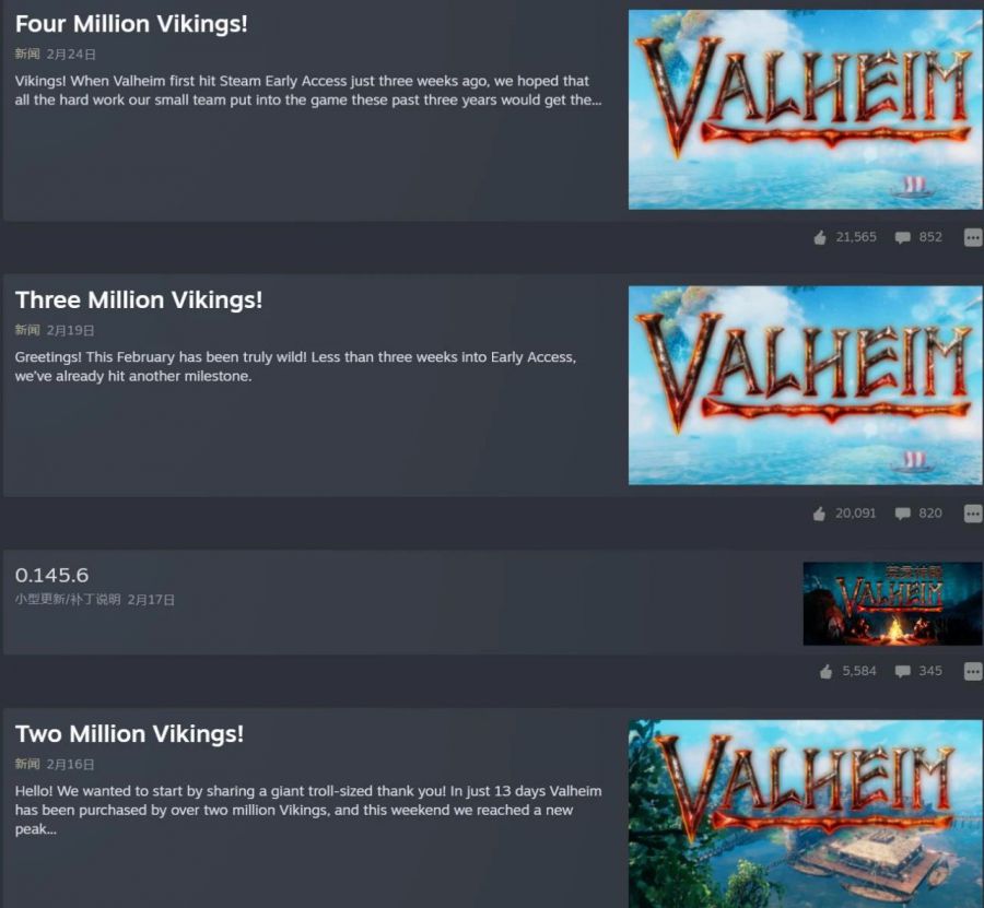 5人团队制作的生存游戏，《Valheim 英灵神殿》月销量500万份