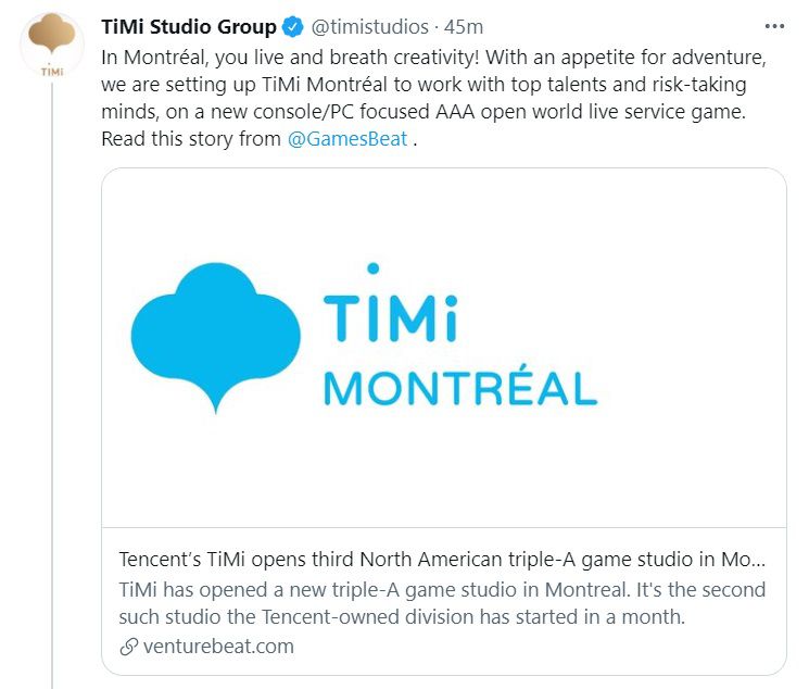 腾讯游戏旗下天美工作室群在蒙特利尔设立工作室