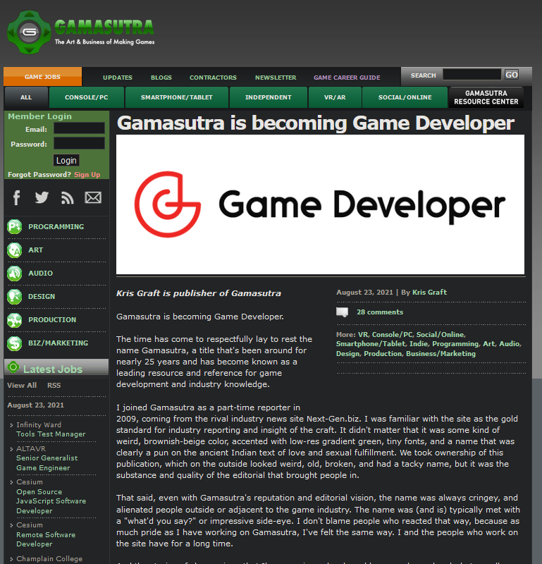 老牌遊戲媒體Gamasutra更名 總編認為老名字“不合時宜”